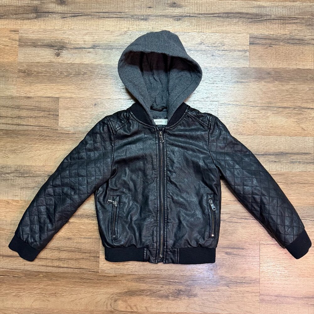 Mango Boys‎ Kids Leather Quilted Jacket Hoody Sweatshirt Size 5/6